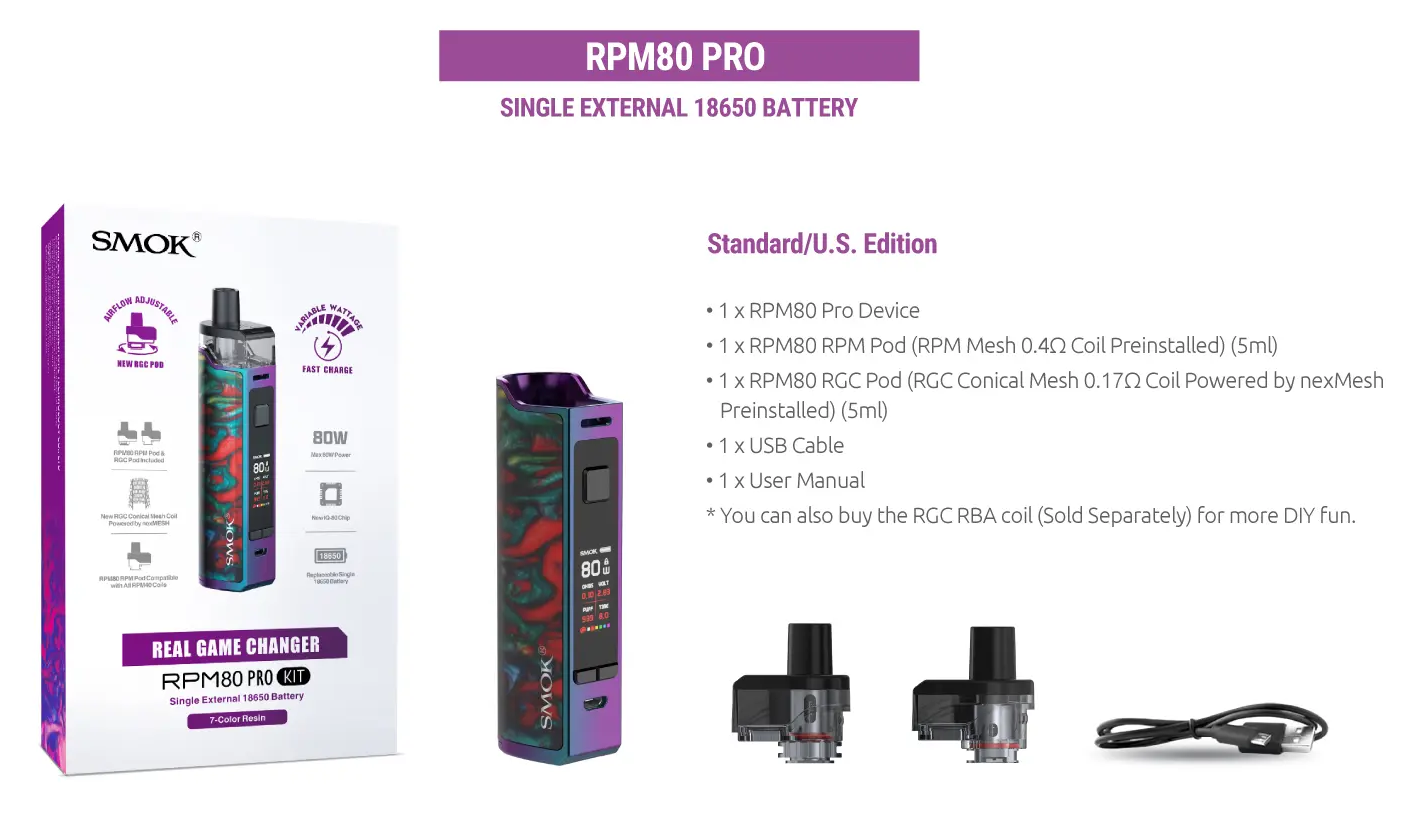 SMOK RPM80 Pro Kit Package list