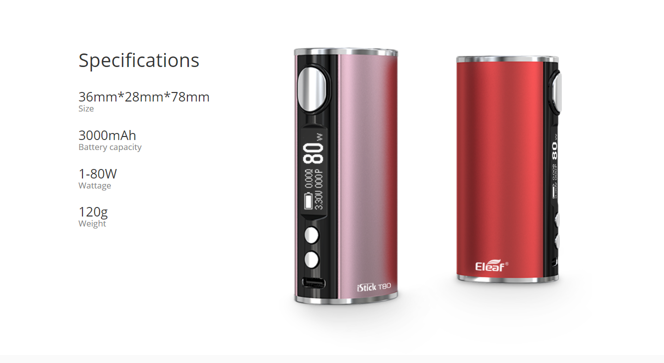 New colors Eleaf iStick T80 Mod Specifications