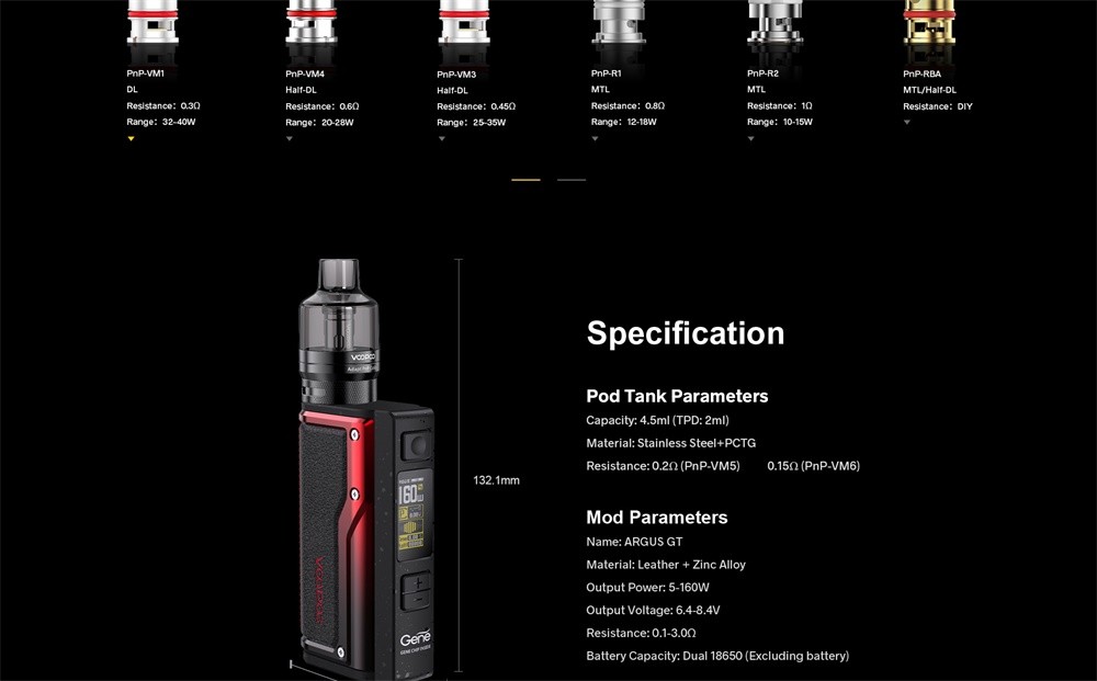 VOOPOO Argus GT Kit Specification