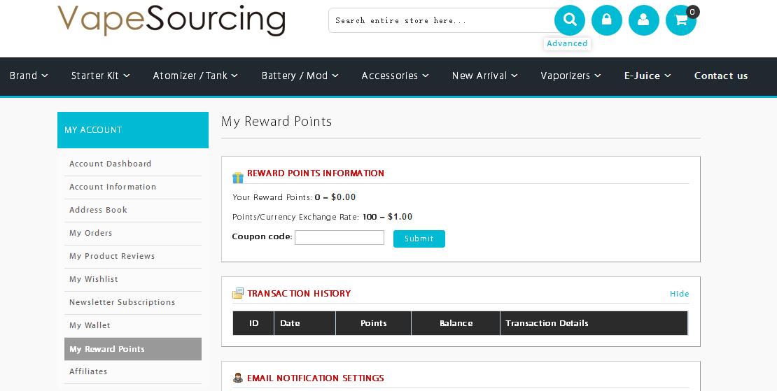 credit points in vapesourcing